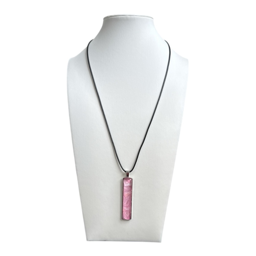 Hand Crafted Pink Fluid Art Bar Pendant Necklace One of a Kind by Svetlana Yeung
